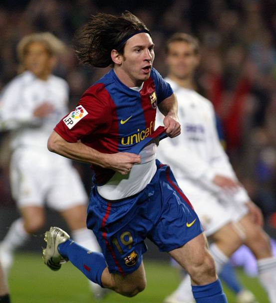 10 marzo 2007. Clasico Barcellona - Real 3 3. Esultanza di Messi realizzatore dei tre gol (Afp)